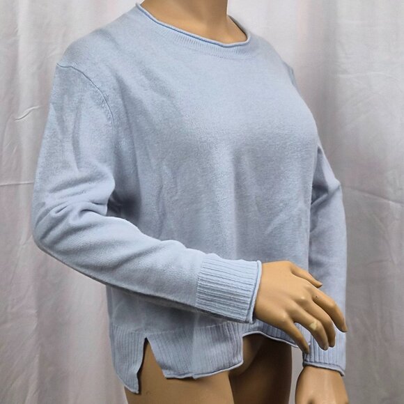 Rachel Zoe 100% 2-ply cashmere sweater light blue with rolled neck size XL EUC - Picture 4 of 10